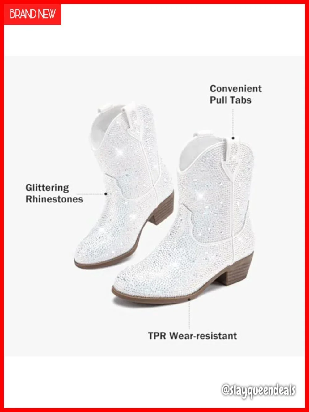 Girls Rhinestone Cowgirl Ankle Boots Pointed Toe Pull Tab Western